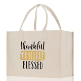 Thankful Grateful Blessed Cotton Canvas Tote Bag Thanksgiving Bag Autumn Fall Vibes Bag Motivational Bag Blessed Bag Fall Market Grocery Bag - Aaria Tees Aaria Tees