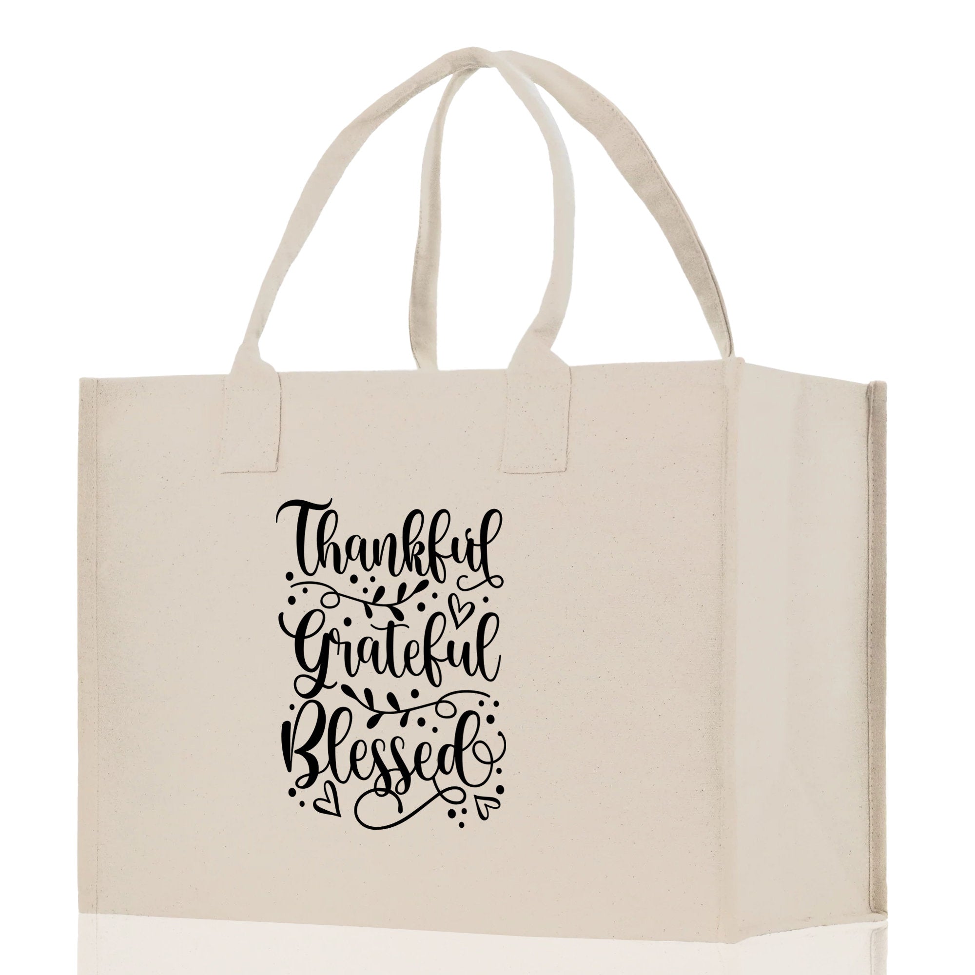 Thankful Grateful Blessed Cotton Canvas Tote Bag Thanksgiving Bag Autumn Fall Vibes Bag Motivational Bag Blessed Bag Fall Market Grocery Bag - Aaria Tees Aaria Tees