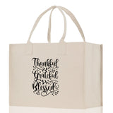 Thankful Grateful Blessed Cotton Canvas Tote Bag Thanksgiving Bag Autumn Fall Vibes Bag Motivational Bag Blessed Bag Fall Market Grocery Bag - Aaria Tees Aaria Tees