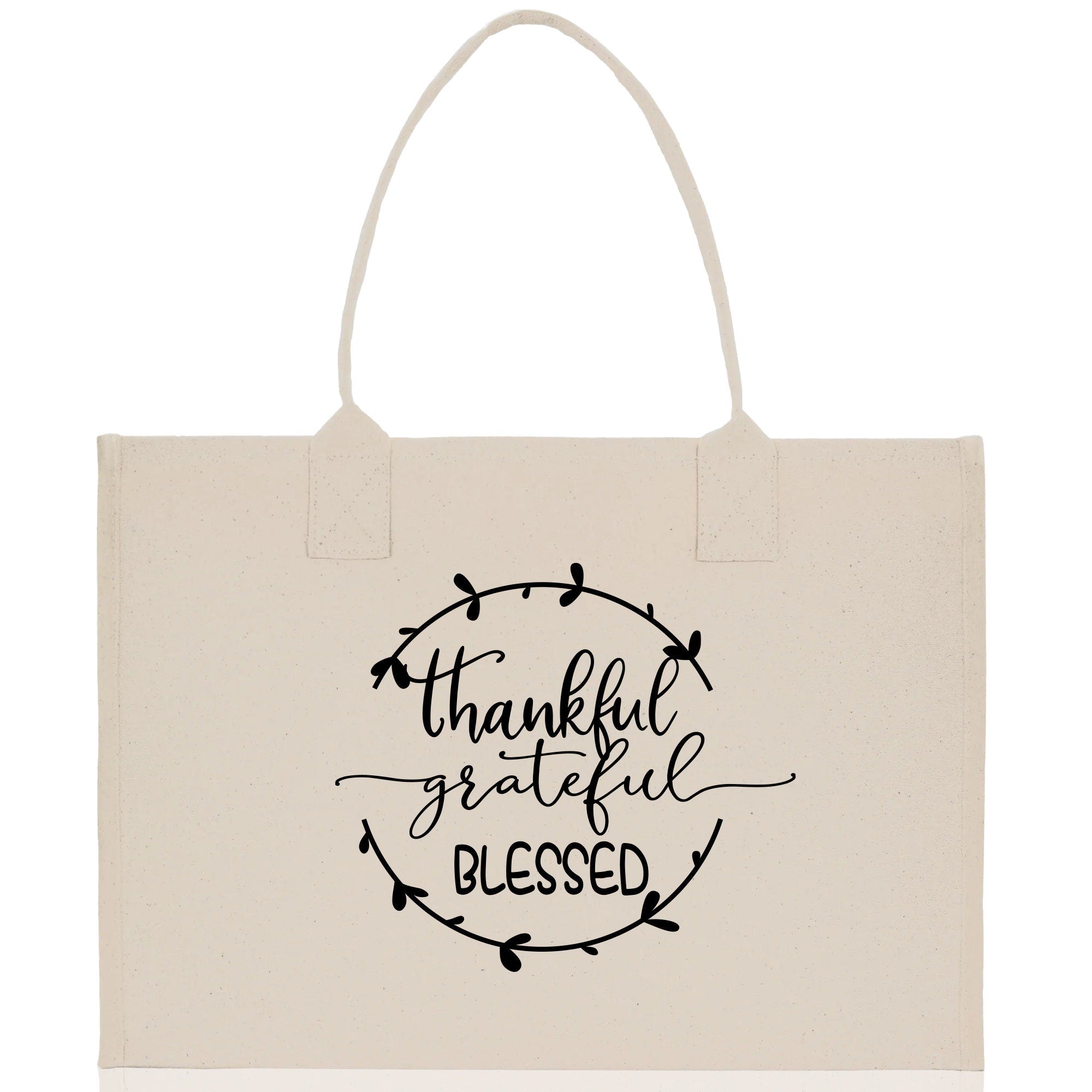 Thankful Grateful Blessed Cotton Canvas Tote Bag Thanksgiving Bag Autumn Fall Vibes Bag Motivational Bag Blessed Bag Fall Market Grocery Bag - Aaria Tees Aaria Tees