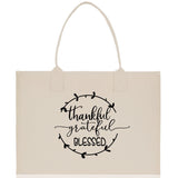 Thankful Grateful Blessed Cotton Canvas Tote Bag Thanksgiving Bag Autumn Fall Vibes Bag Motivational Bag Blessed Bag Fall Market Grocery Bag - Aaria Tees Aaria Tees