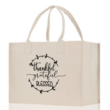 Thankful Grateful Blessed Cotton Canvas Tote Bag Thanksgiving Bag Autumn Fall Vibes Bag Motivational Bag Blessed Bag Fall Market Grocery Bag - Aaria Tees Aaria Tees