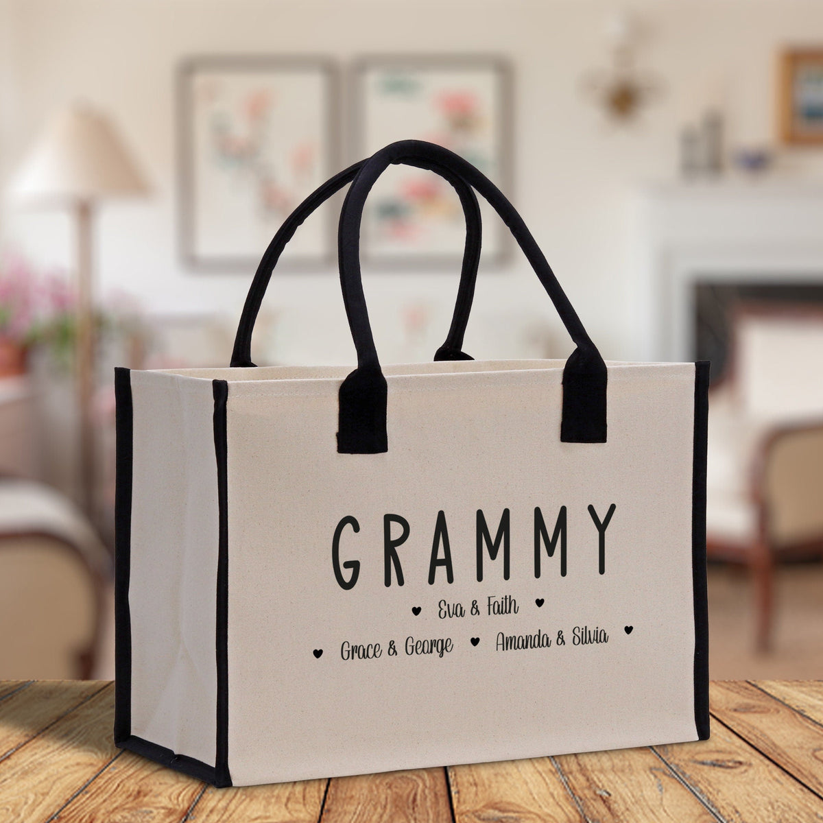 Grammy Grandchild Kids Names Custom Grandma Tote Bag Grandma's Getaway Bag Personalized Grandma Gift Bag Shopping Bag Mother Day Gift - Aaria Tees