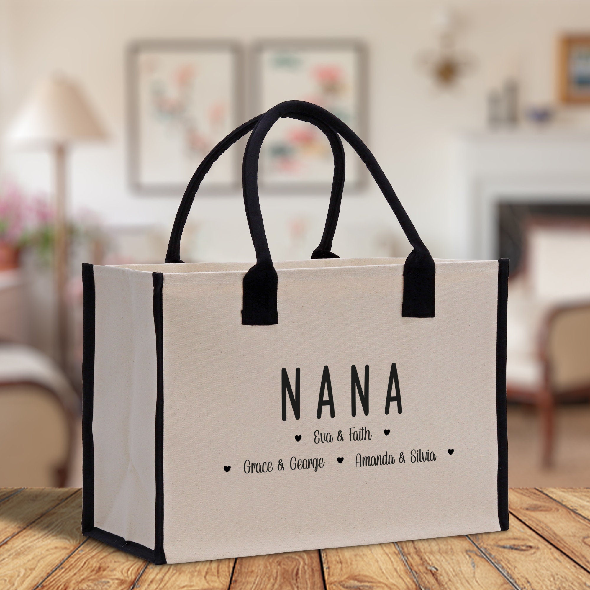 Nana Grandchild Kids Names Custom Grandma Tote Bag Grandma's Getaway Bag Gigi Bag Personalized Grandma Gift Bag Shopping Bag Mother Day Gift - Aaria Tees Aaria Tees