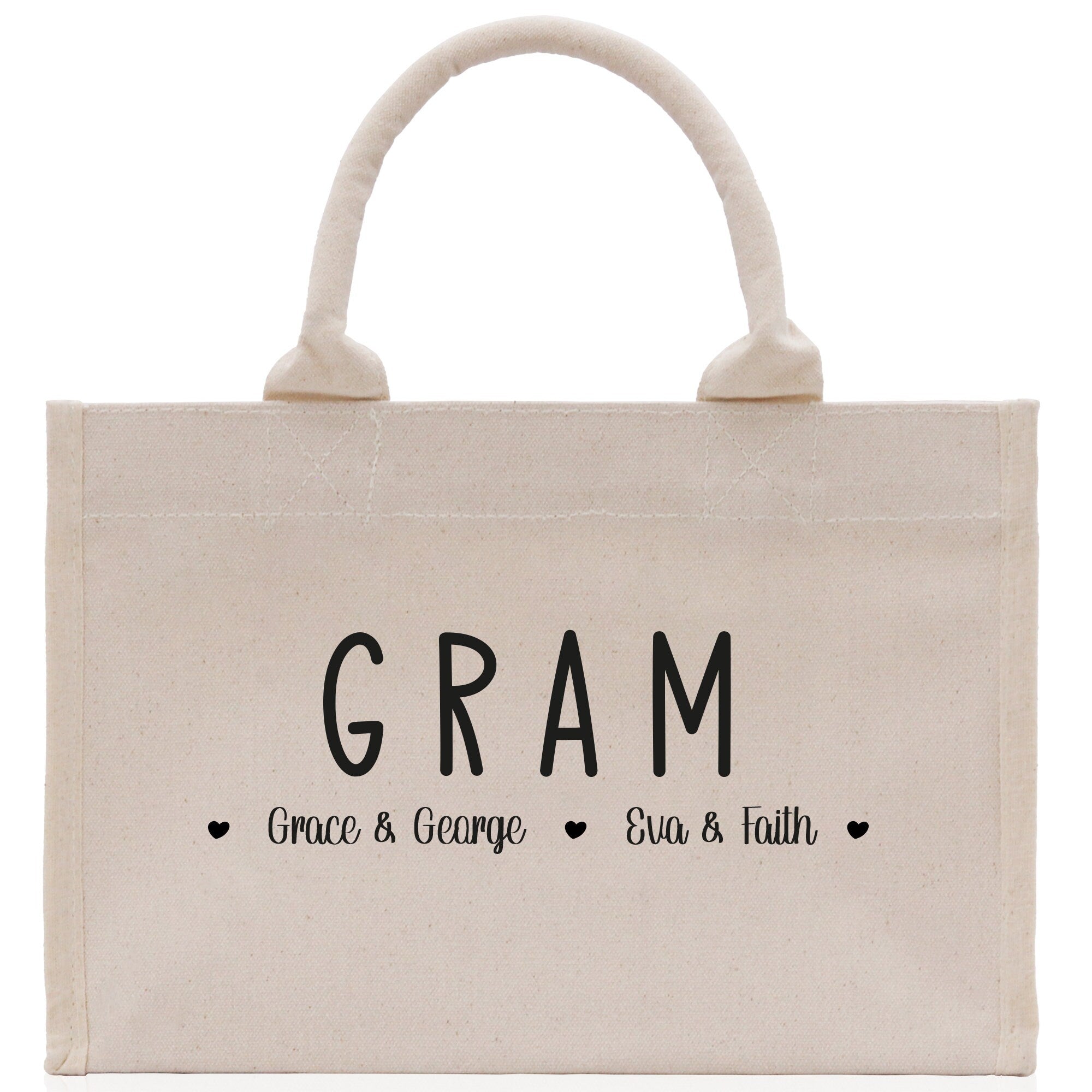Gram Grandchild Kids Names Custom Grandma Tote Bag Grandma's Getaway Bag Gigi Bag Personalized Grandma Gift Bag Shopping Bag Mother Day Gift - Aaria Tees Aaria Tees