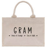 Gram Grandchild Kids Names Custom Grandma Tote Bag Grandma's Getaway Bag Gigi Bag Personalized Grandma Gift Bag Shopping Bag Mother Day Gift - Aaria Tees Aaria Tees