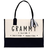 Grammy Grandchild Kids Names Custom Grandma Tote Bag Grandma's Getaway Bag Personalized Grandma Gift Bag Shopping Bag Mother Day Gift - Aaria Tees Aaria Tees