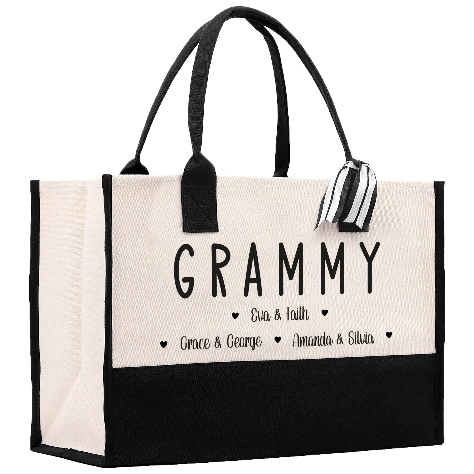 Grammy Grandchild Kids Names Custom Grandma Tote Bag Grandma's Getaway Bag Personalized Grandma Gift Bag Shopping Bag Mother Day Gift - Aaria Tees Aaria Tees