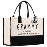 Grammy Grandchild Kids Names Custom Grandma Tote Bag Grandma's Getaway Bag Personalized Grandma Gift Bag Shopping Bag Mother Day Gift - Aaria Tees Aaria Tees