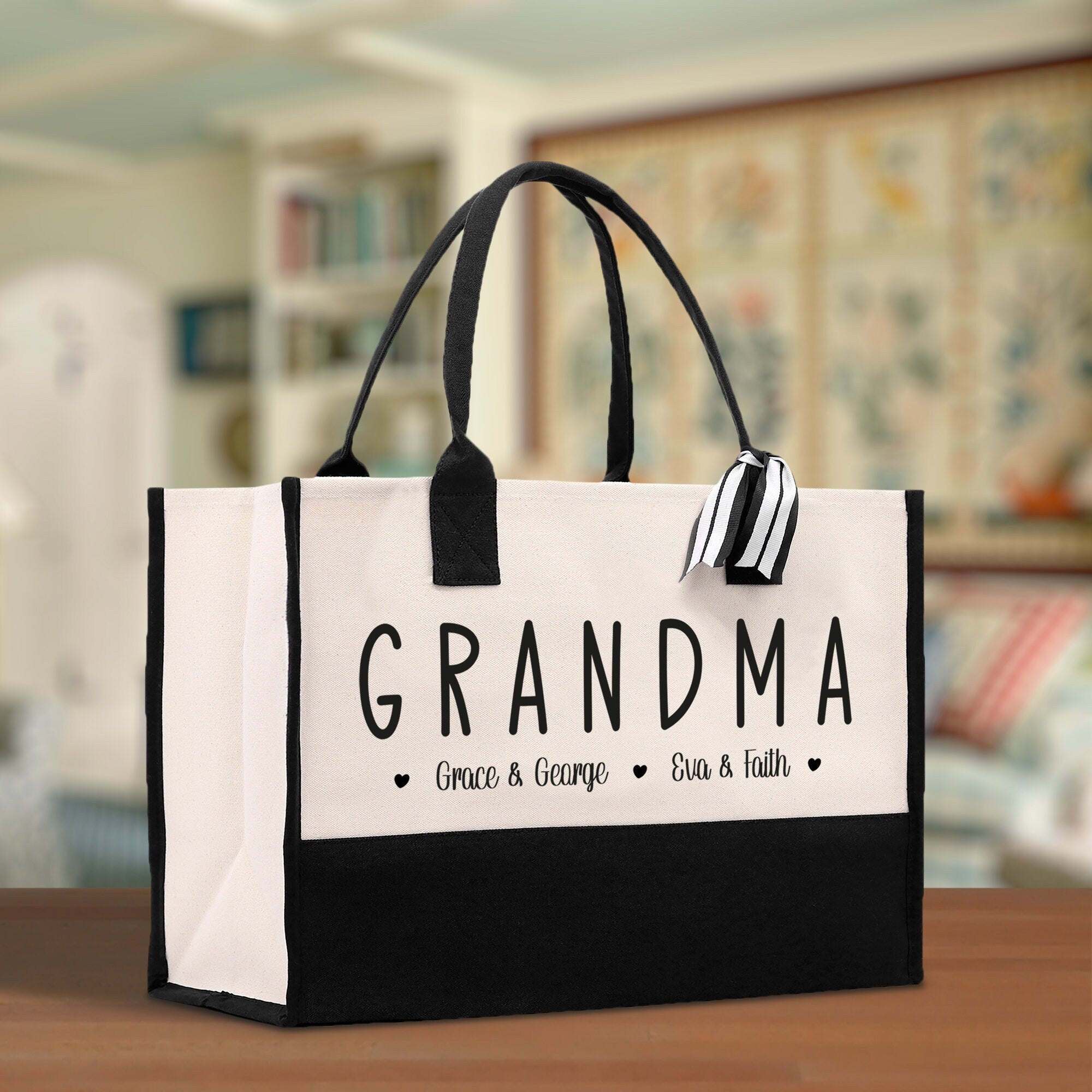Grandma Grandchild Kids Names Custom Grandma Tote Bag Grandma's Getaway Bag Personalized Grandma Gift Bag Shopping Bag Mother Day Gift - Aaria Tees Aaria Tees