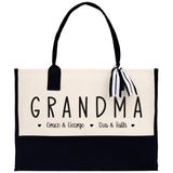 Grandma Grandchild Kids Names Custom Grandma Tote Bag Grandma's Getaway Bag Personalized Grandma Gift Bag Shopping Bag Mother Day Gift - Aaria Tees Aaria Tees