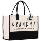 Grandma Grandchild Kids Names Custom Grandma Tote Bag Grandma's Getaway Bag Personalized Grandma Gift Bag Shopping Bag Mother Day Gift - Aaria Tees Aaria Tees
