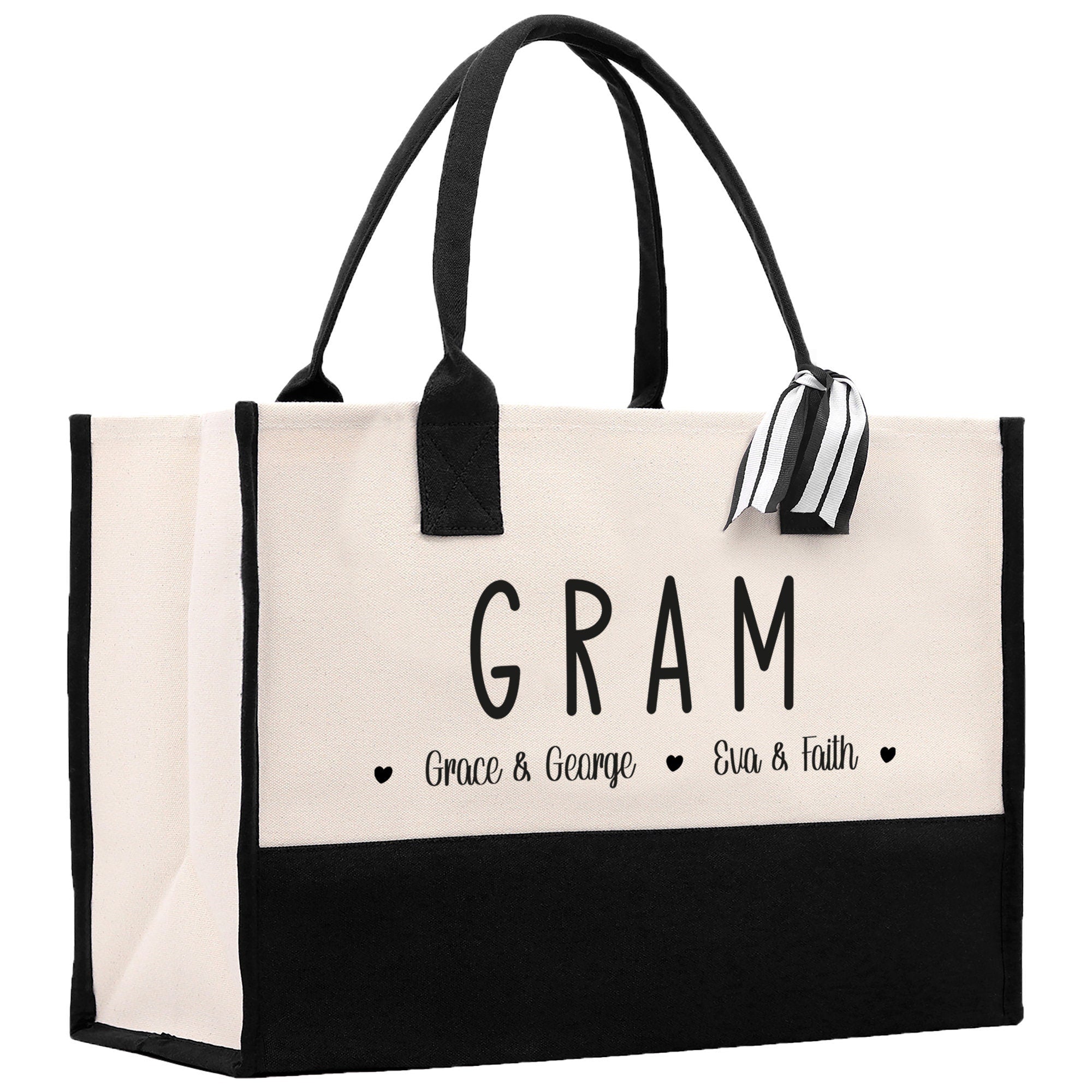 Gram Grandchild Kids Names Custom Grandma Tote Bag Grandma's Getaway Bag Gigi Bag Personalized Grandma Gift Bag Shopping Bag Mother Day Gift - Aaria Tees Aaria Tees