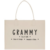 Grammy Grandchild Kids Names Custom Grandma Tote Bag Grandma's Getaway Bag Personalized Grandma Gift Bag Shopping Bag Mother Day Gift - Aaria Tees Aaria Tees