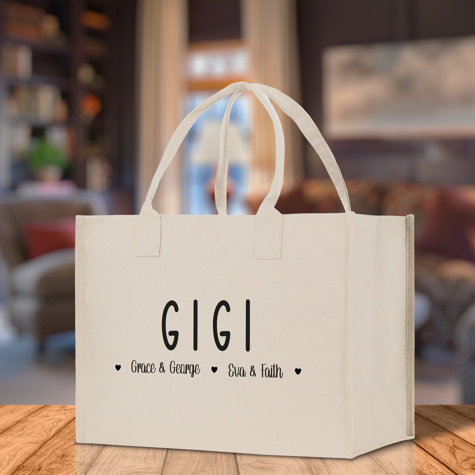 Gigi Grandchild Kids Names Custom Grandma Tote Bag Grandma's Getaway Bag Gigi Bag Personalized Grandma Gift Bag Shopping Bag Mother Day Gift - Aaria Tees Aaria Tees