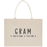 Gram Grandchild Kids Names Custom Grandma Tote Bag Grandma's Getaway Bag Gigi Bag Personalized Grandma Gift Bag Shopping Bag Mother Day Gift - Aaria Tees Aaria Tees