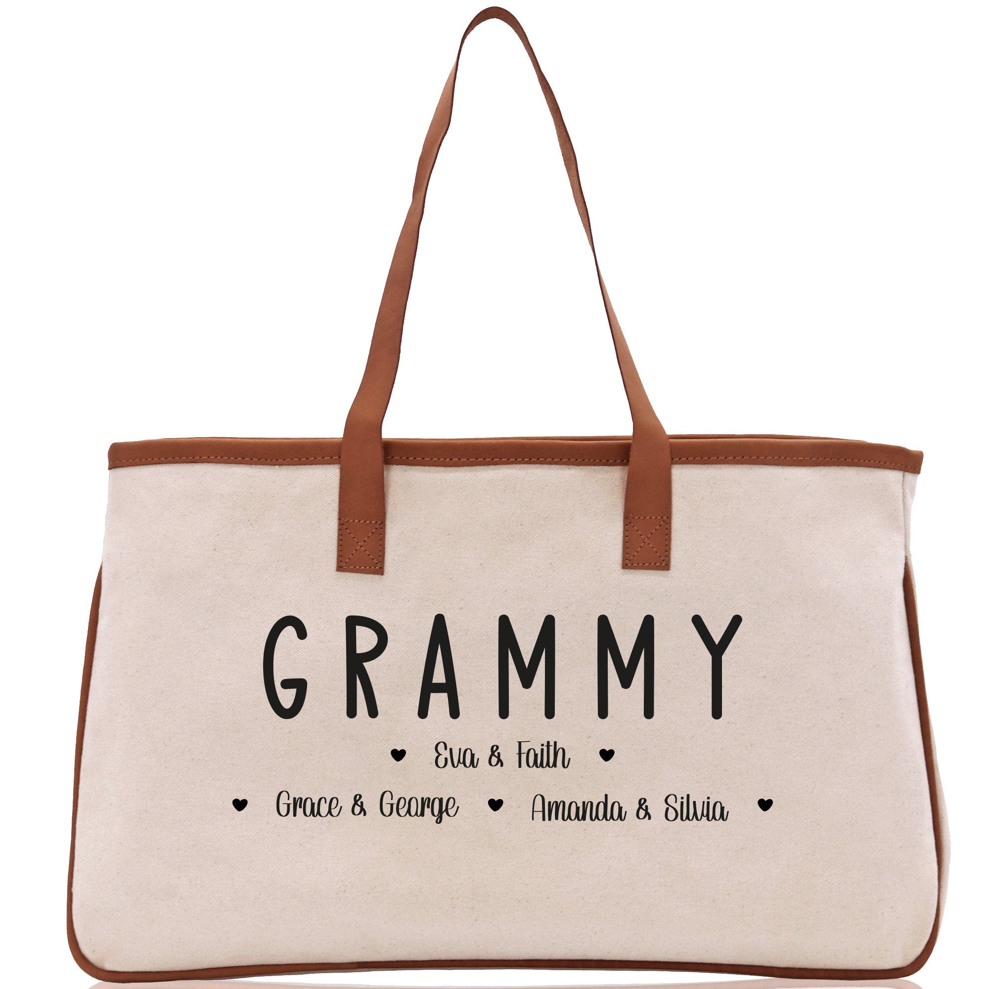 Grammy Grandchild Kids Names Custom Grandma Tote Bag Grandma's Getaway Bag Personalized Grandma Gift Bag Shopping Bag Mother Day Gift - Aaria Tees Aaria Tees