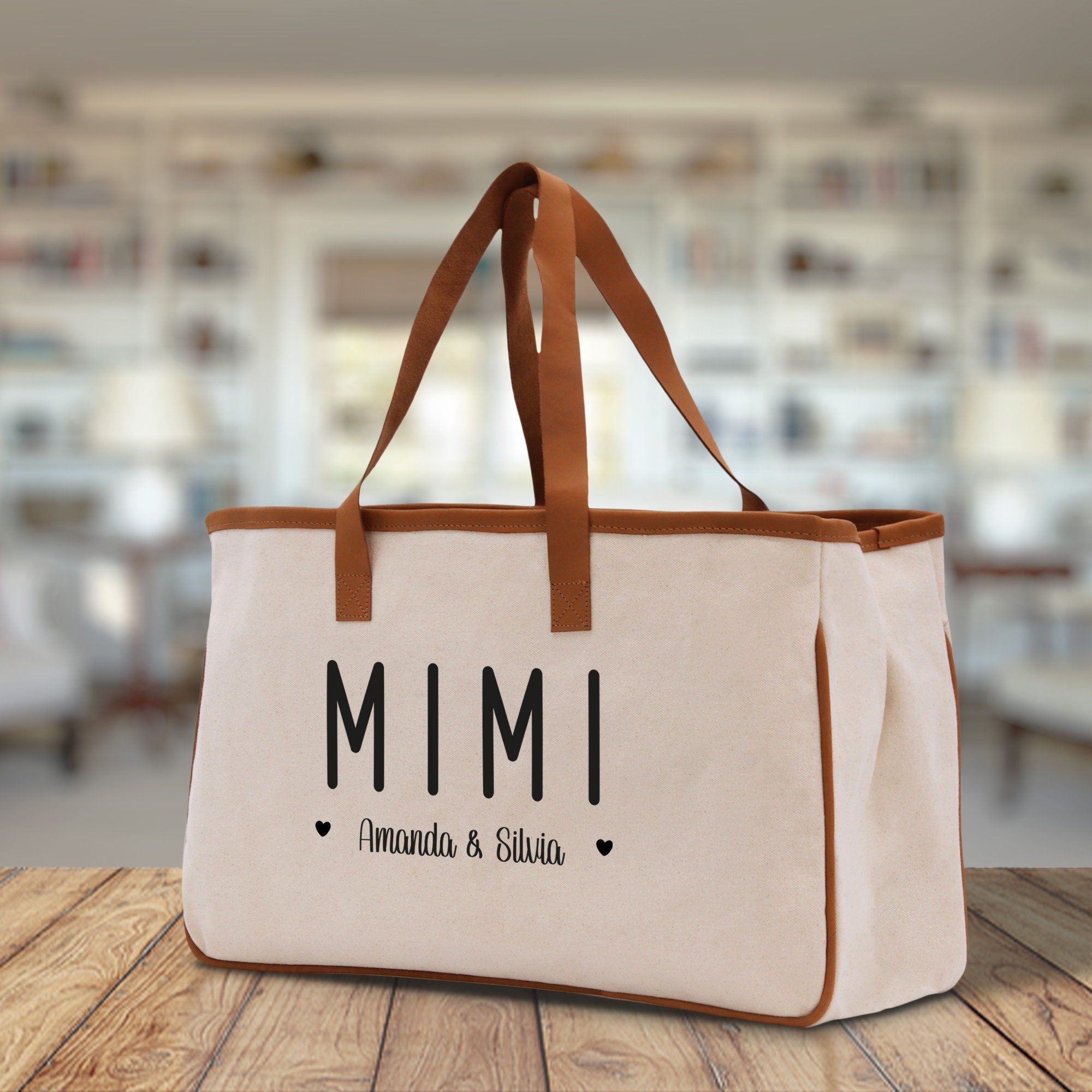 Mimi Grandchild Kids Names Custom Grandma Tote Bag Grandma's Getaway Bag Gigi Bag Personalized Grandma Gift Bag Shopping Bag Mother Day Gift - Aaria Tees Aaria Tees