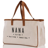 Nana Grandchild Kids Names Custom Grandma Tote Bag Grandma's Getaway Bag Gigi Bag Personalized Grandma Gift Bag Shopping Bag Mother Day Gift - Aaria Tees Aaria Tees