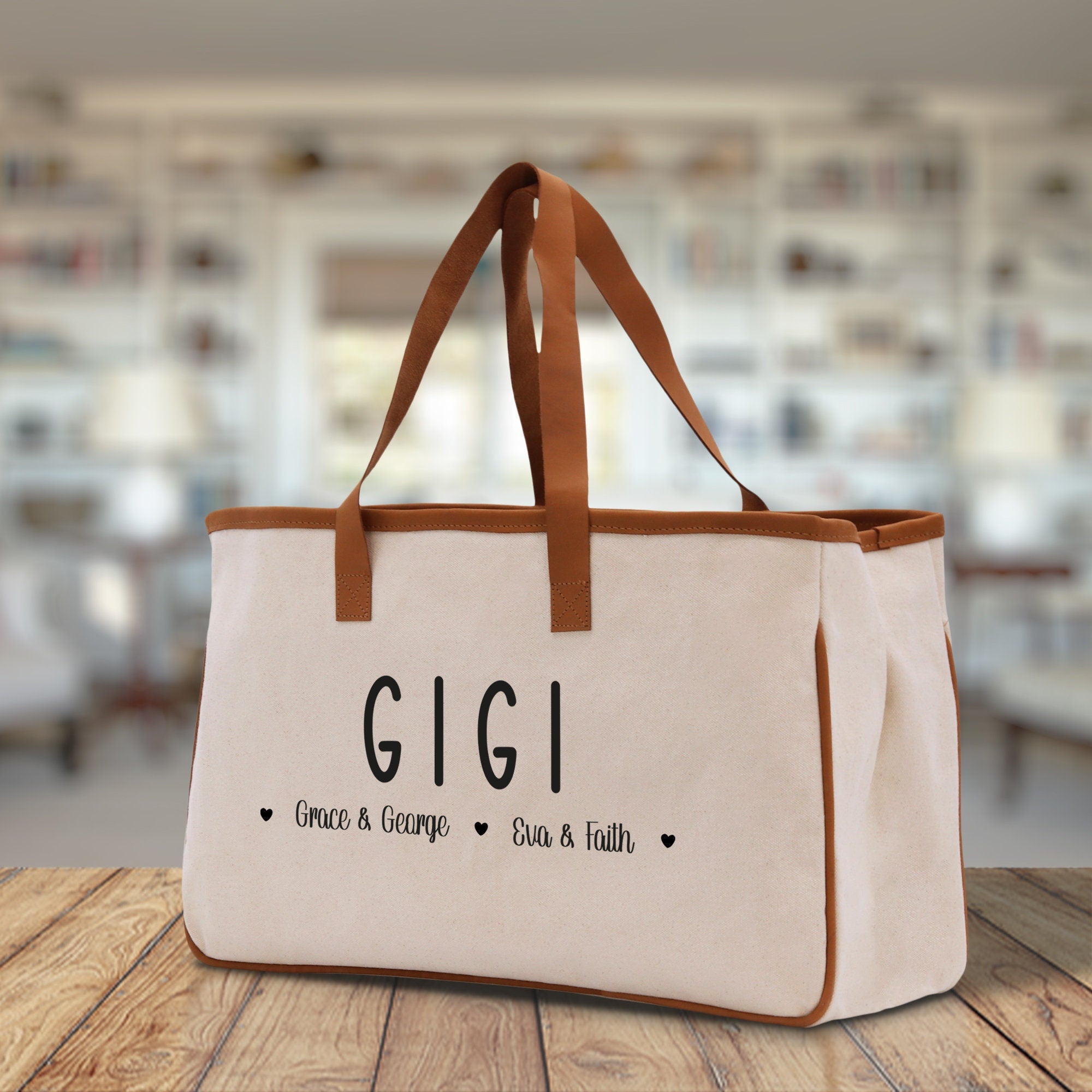 Gigi Grandchild Kids Names Custom Grandma Tote Bag Grandma's Getaway Bag Gigi Bag Personalized Grandma Gift Bag Shopping Bag Mother Day Gift - Aaria Tees Aaria Tees