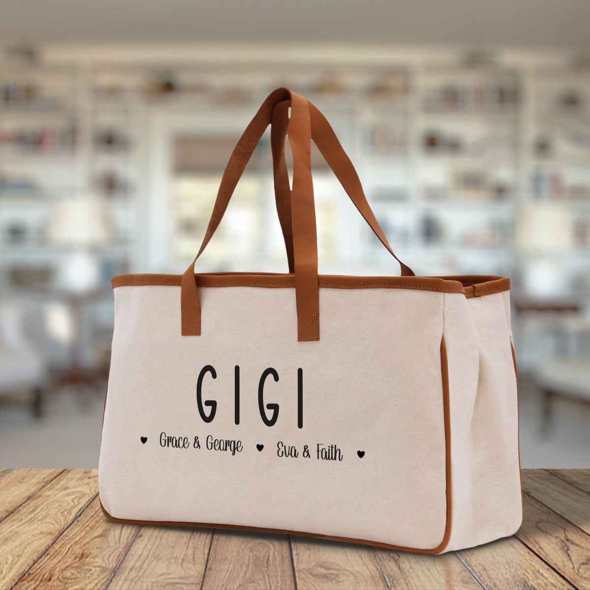 Gigi Grandchild Kids Names Custom Grandma Tote Bag Grandma's Getaway Bag Gigi Bag Personalized Grandma Gift Bag Shopping Bag Mother Day Gift - Aaria Tees