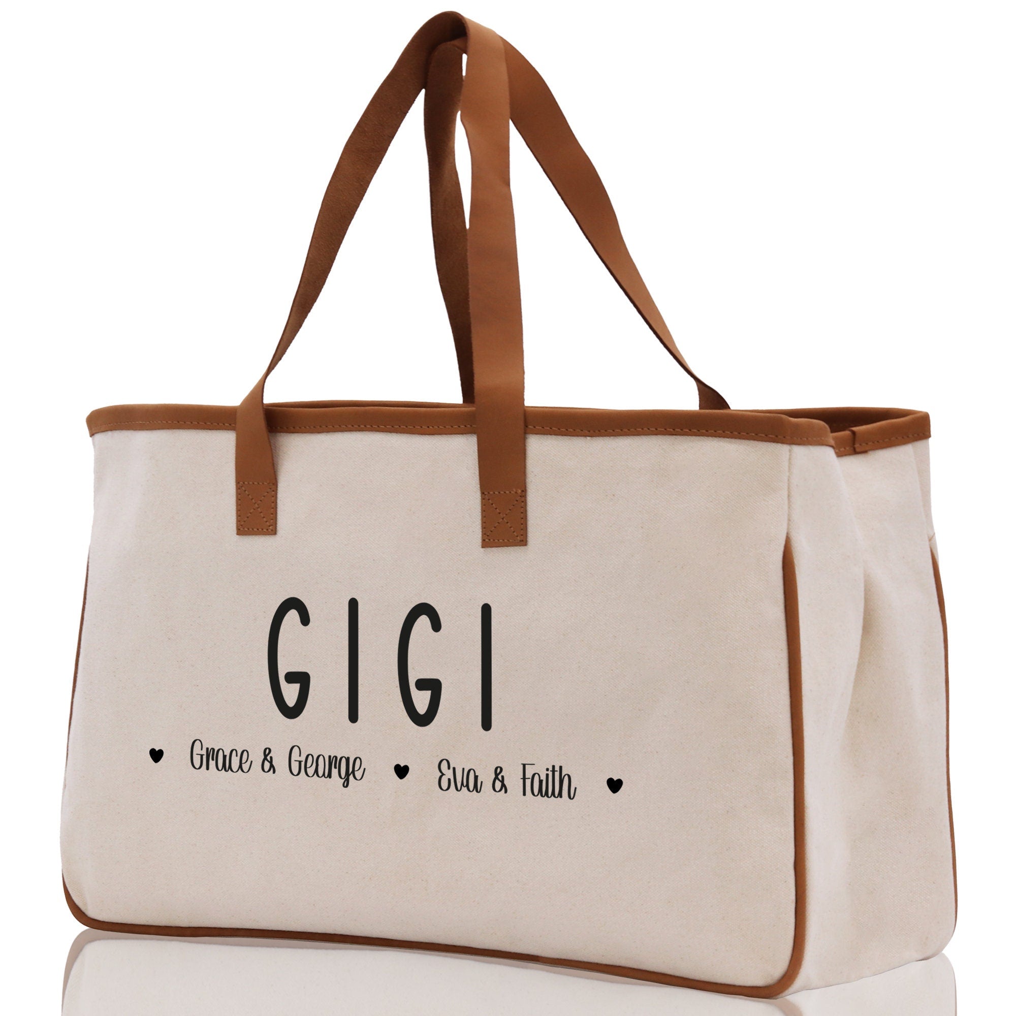 Gigi Grandchild Kids Names Custom Grandma Tote Bag Grandma's Getaway Bag Gigi Bag Personalized Grandma Gift Bag Shopping Bag Mother Day Gift - Aaria Tees Aaria Tees