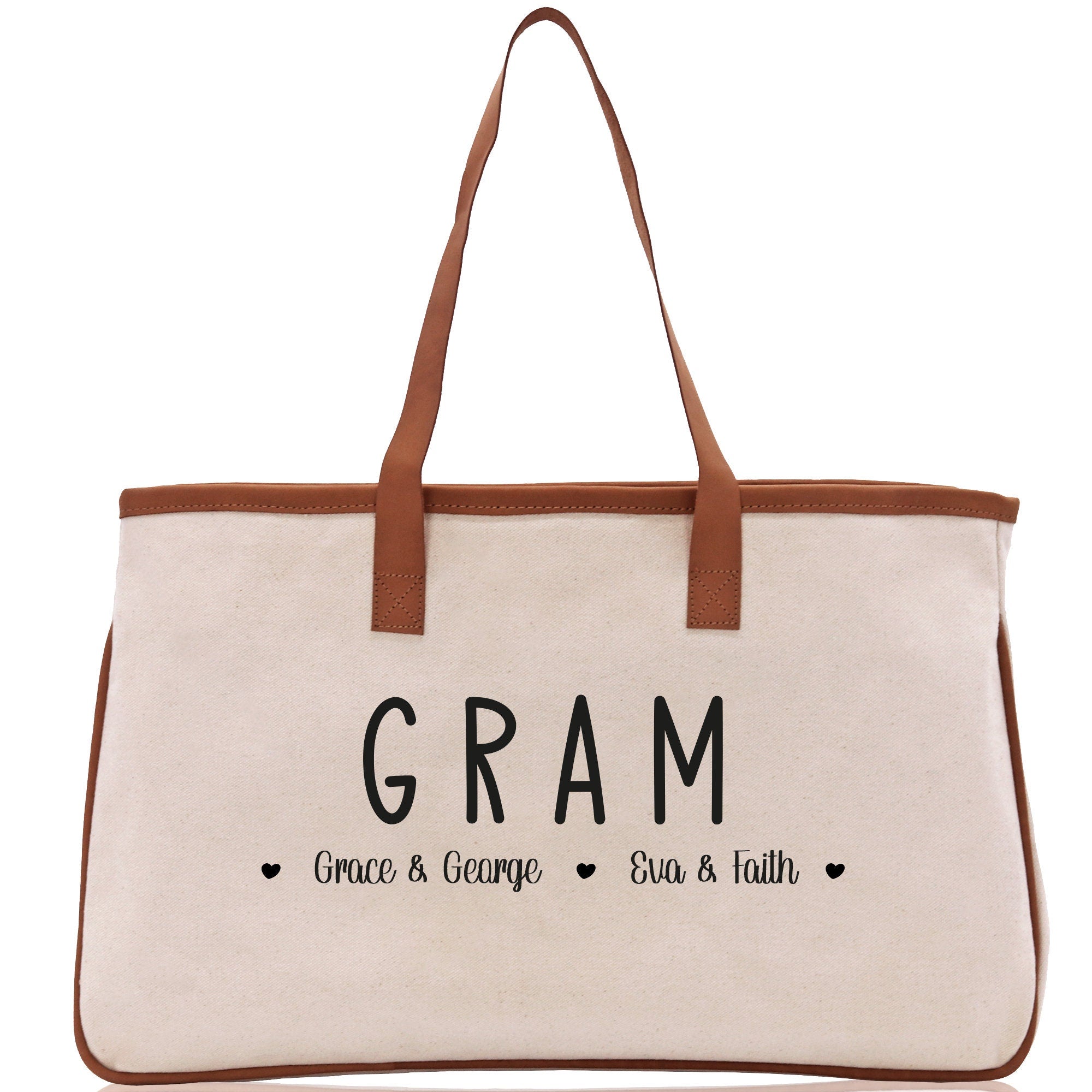 Gram Grandchild Kids Names Custom Grandma Tote Bag Grandma's Getaway Bag Gigi Bag Personalized Grandma Gift Bag Shopping Bag Mother Day Gift - Aaria Tees Aaria Tees