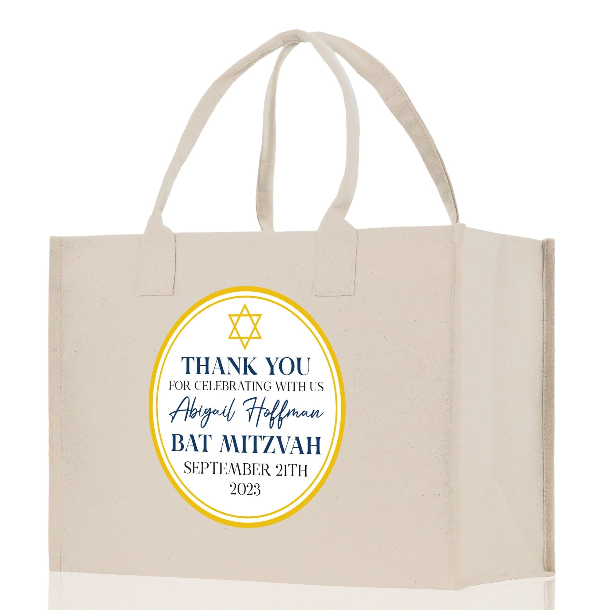 Thank You Bat Mitzvah Custom Name and Date Cotton Canvas Personalized Tote Bag Jewish Celebration Bag - Aaria Tees Aaria Tees