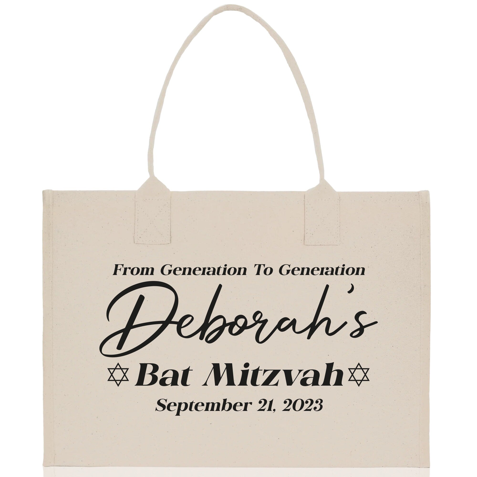From Generation To Generation Bat Mitzvah Custom Name and Date Cotton Canvas Personalized Tote Bag Jewish Celebration Bag - Aaria Tees Aaria Tees