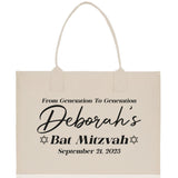 From Generation To Generation Bat Mitzvah Custom Name and Date Cotton Canvas Personalized Tote Bag Jewish Celebration Bag - Aaria Tees Aaria Tees