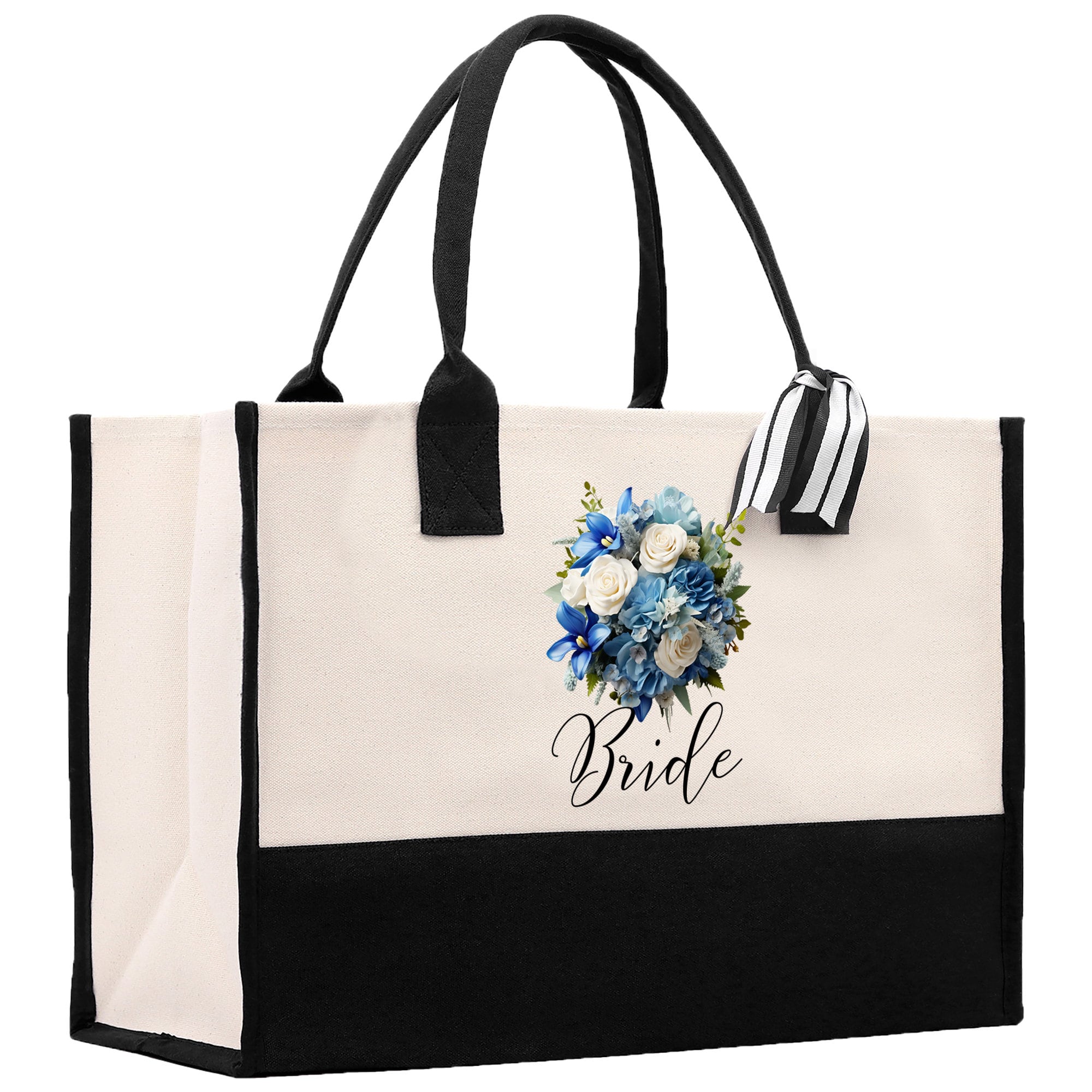 Bride Bouquet Blue Roses Bouquet 100% Cotton Canvas Bridal Party Tote Bag Bridal Chic Tote Bags Wedding Totes - Aaria Tees Aaria Tees