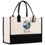 Bride Bouquet Blue Roses Bouquet 100% Cotton Canvas Bridal Party Tote Bag Bridal Chic Tote Bags Wedding Totes - Aaria Tees Aaria Tees
