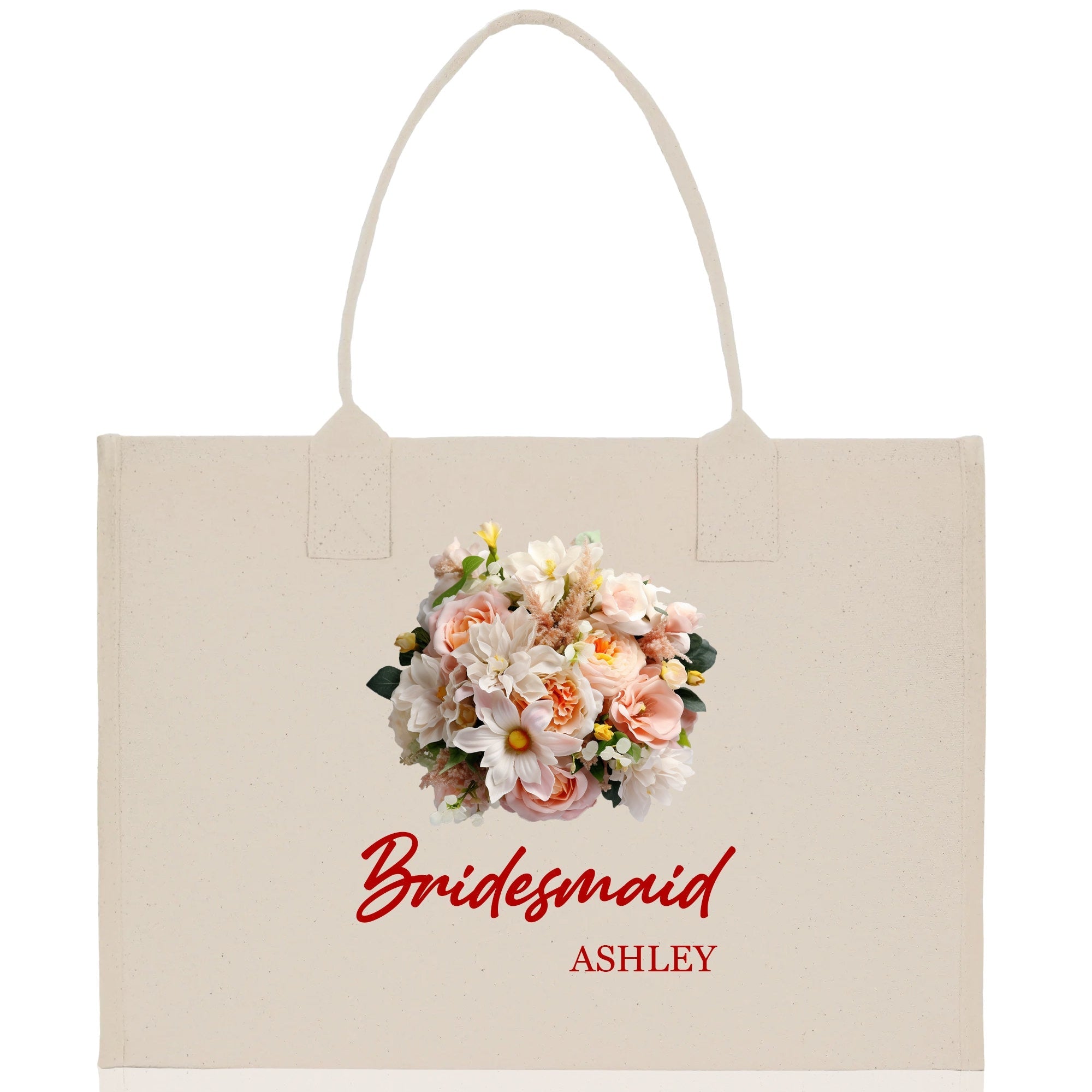 Bridesmaid Bouquet Colorful Flowers Bouquet Custom Name Cotton Canvas Tote Bag Bridal Chic Tote Bags Personalized Wedding Totes - Aaria Tees Aaria Tees