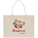 Bridesmaid Bouquet Colorful Flowers Bouquet Custom Name Cotton Canvas Tote Bag Bridal Chic Tote Bags Personalized Wedding Totes - Aaria Tees Aaria Tees