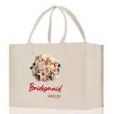 Bridesmaid Bouquet Colorful Flowers Bouquet Custom Name Cotton Canvas Tote Bag Bridal Chic Tote Bags Personalized Wedding Totes - Aaria Tees Aaria Tees