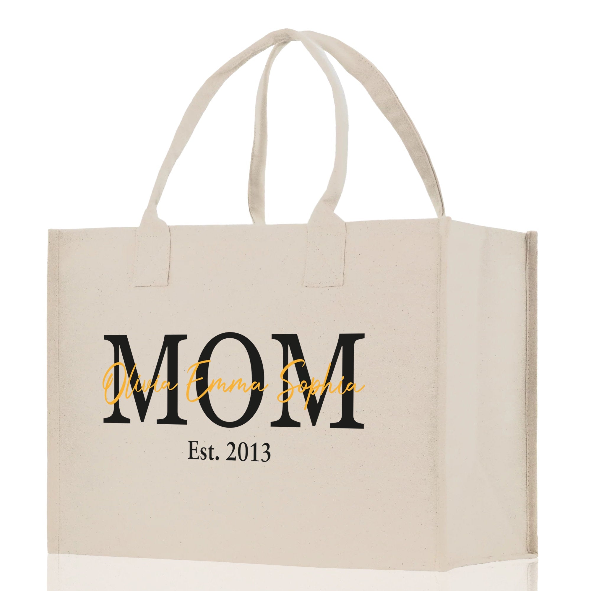 Mom Aunt Gran Oma Mama Custom Kids Names and Date Cotton Canvas Tote Bag Personalized Name and Date Tote Bag - Aaria Tees Aaria Tees