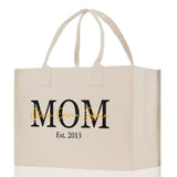 Mom Aunt Gran Oma Mama Custom Kids Names and Date Cotton Canvas Tote Bag Personalized Name and Date Tote Bag - Aaria Tees Aaria Tees