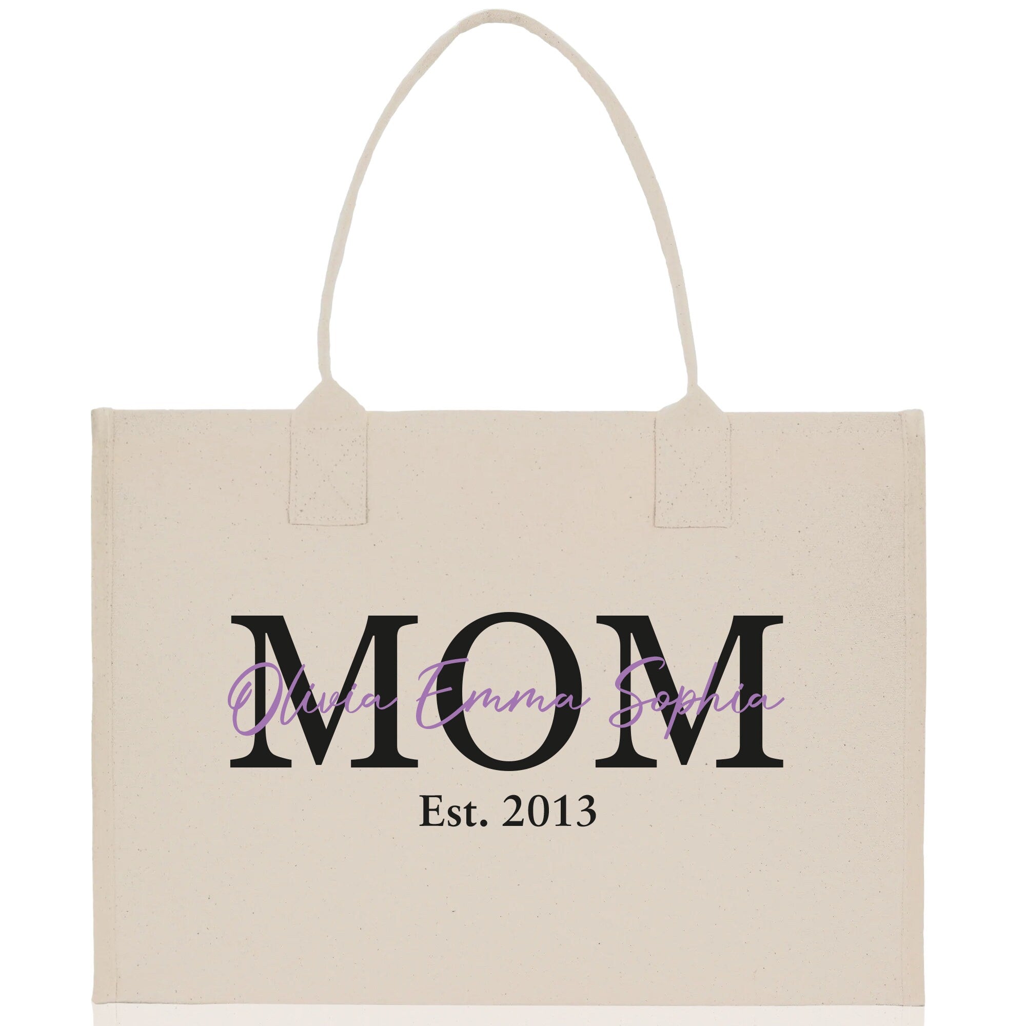 Mom Aunt Gran Oma Mama Custom Kids Names and Date Cotton Canvas Tote Bag Personalized Name and Date Tote Bag - Aaria Tees Aaria Tees