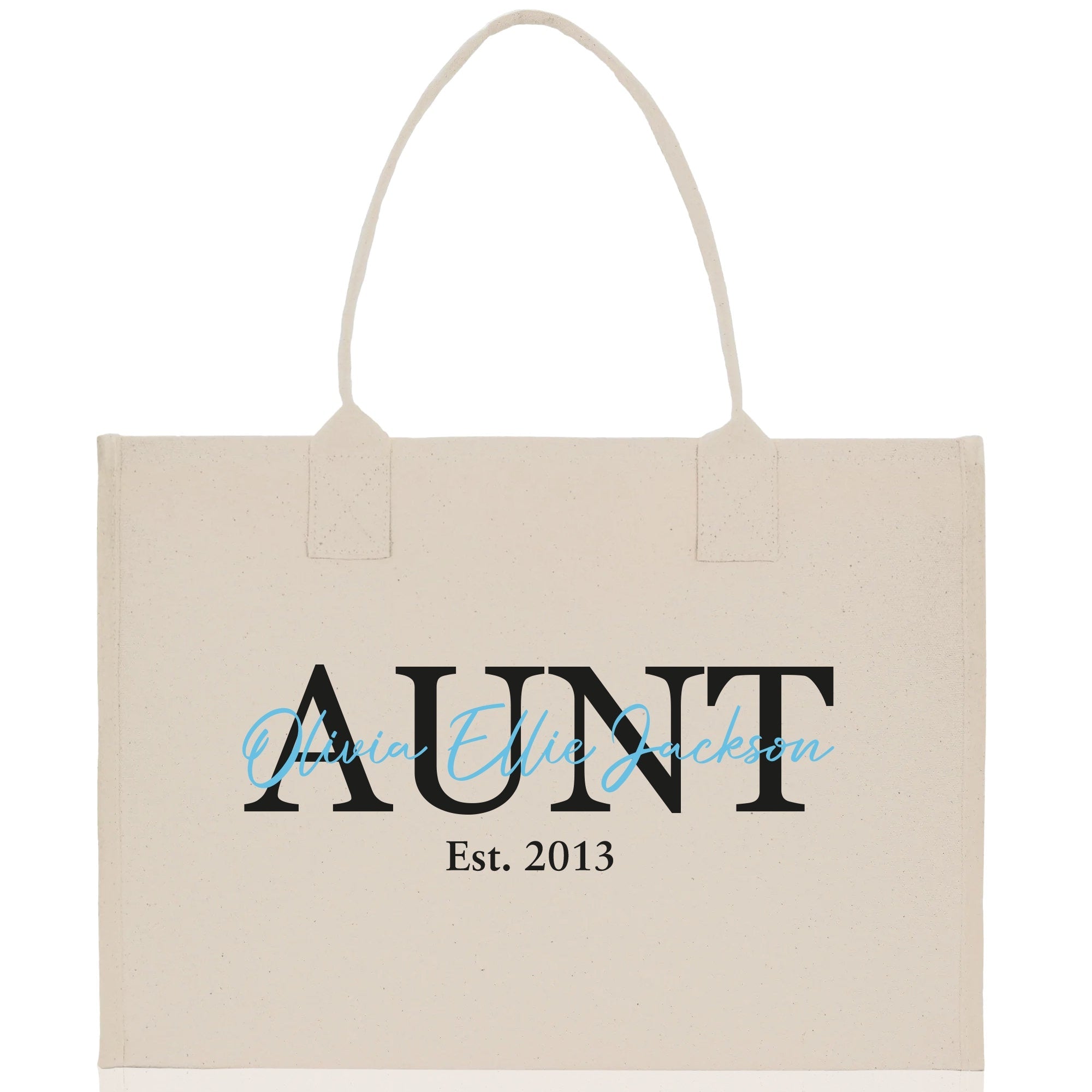 Mom Aunt Gran Oma Mama Custom Kids Names and Date Cotton Canvas Tote Bag Personalized Name and Date Tote Bag - Aaria Tees Aaria Tees