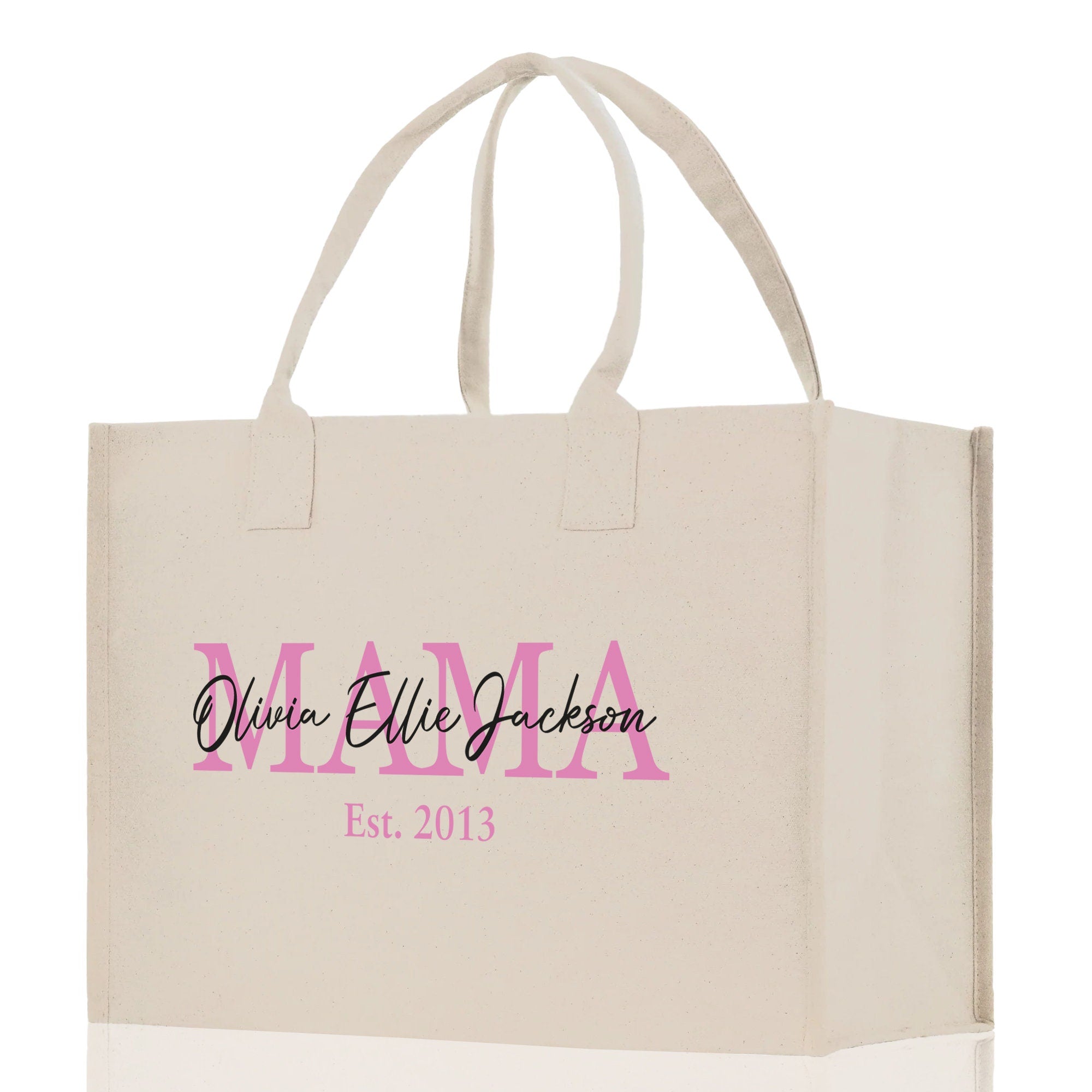 Mom Aunt Gran Oma Mama Custom Kids Names and Date Cotton Canvas Tote Bag Personalized Name and Date Tote Bag - Aaria Tees Aaria Tees