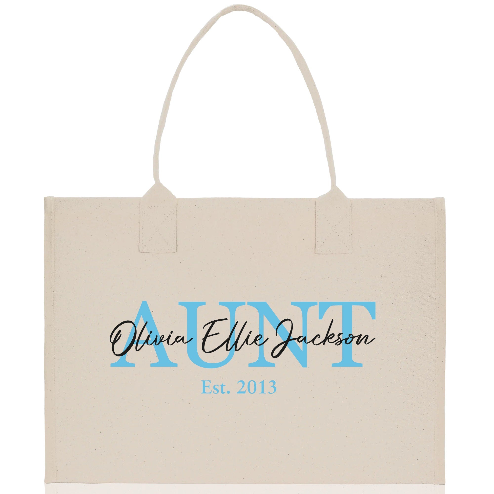 Mom Aunt Gran Oma Mama Custom Kids Names and Date Cotton Canvas Tote Bag Personalized Name and Date Tote Bag - Aaria Tees Aaria Tees