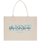 Mom Aunt Gran Oma Mama Custom Kids Names and Date Cotton Canvas Tote Bag Personalized Name and Date Tote Bag - Aaria Tees Aaria Tees