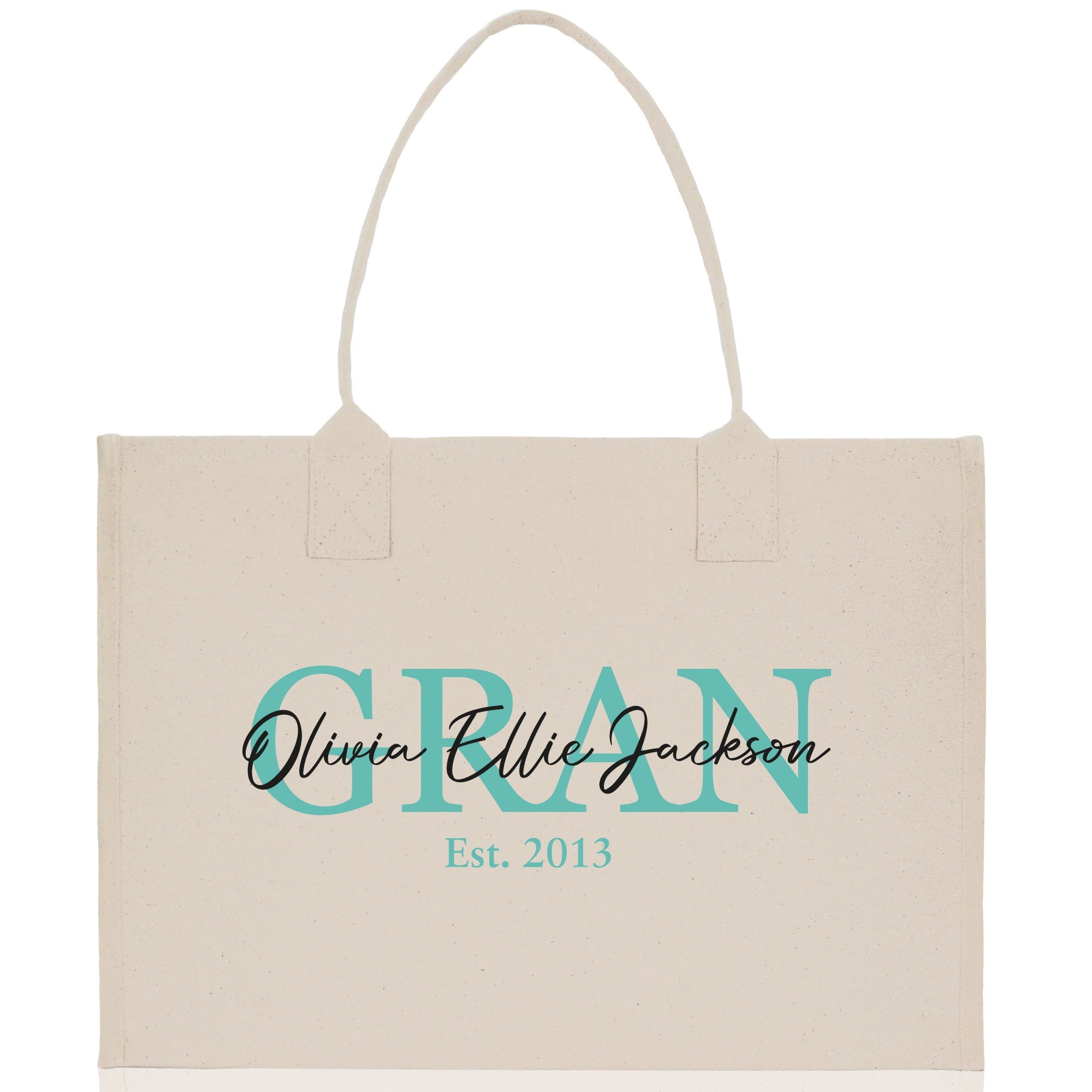 Mom Aunt Gran Oma Mama Custom Kids Names and Date Cotton Canvas Tote Bag Personalized Name and Date Tote Bag - Aaria Tees Aaria Tees