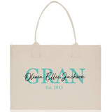 Mom Aunt Gran Oma Mama Custom Kids Names and Date Cotton Canvas Tote Bag Personalized Name and Date Tote Bag - Aaria Tees Aaria Tees