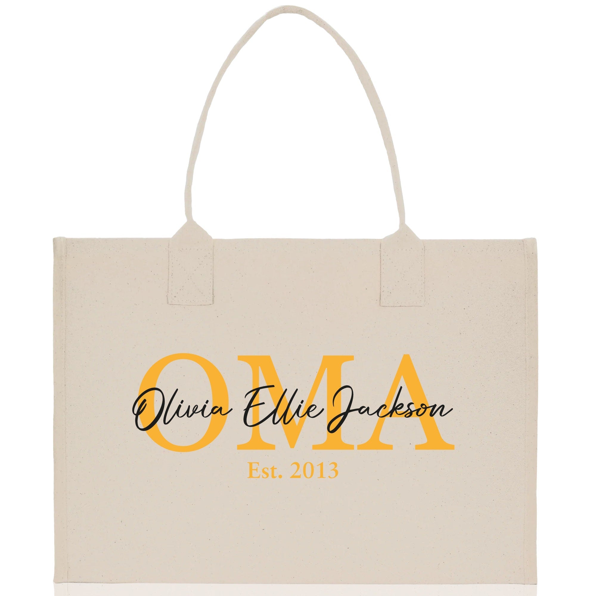 Mom Aunt Gran Oma Mama Custom Kids Names and Date Cotton Canvas Tote Bag Personalized Name and Date Tote Bag - Aaria Tees Aaria Tees