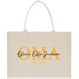 Mom Aunt Gran Oma Mama Custom Kids Names and Date Cotton Canvas Tote Bag Personalized Name and Date Tote Bag - Aaria Tees Aaria Tees