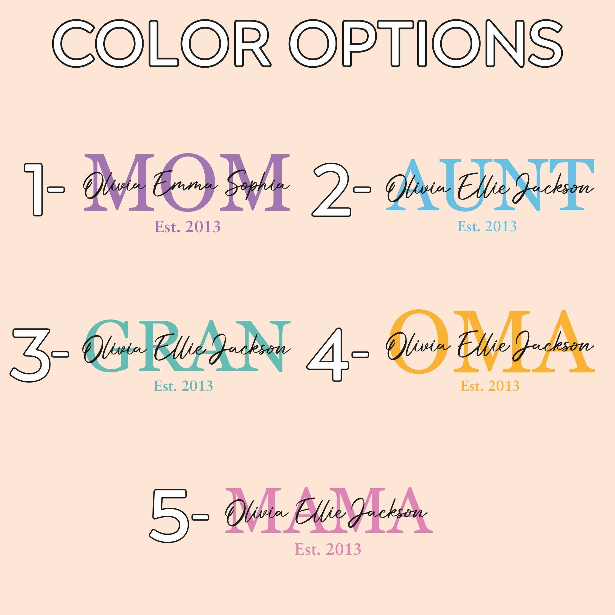 Mom Aunt Gran Oma Mama Custom Kids Names and Date Cotton Canvas Tote Bag Personalized Name and Date Tote Bag - Aaria Tees Aaria Tees
