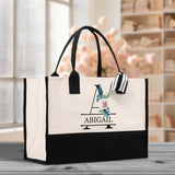 Floral Initial and Name Cotton Canvas Tote Bag Personalized Bridesmaid Gift Bag Wedding Birthday Gift Custom Name Tote Wedding Gift - Aaria Tees Aaria Tees