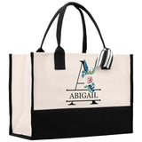 Floral Initial and Name Cotton Canvas Tote Bag Personalized Bridesmaid Gift Bag Wedding Birthday Gift Custom Name Tote Wedding Gift - Aaria Tees Aaria Tees