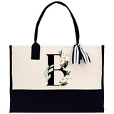 Floral Monogram Beach Canvas Tote Bag Initial Tote Bag Letter Tote Bag Birthday Gift Personalized Tote Bag Personalized Beach Bag - Aaria Tees Aaria Tees